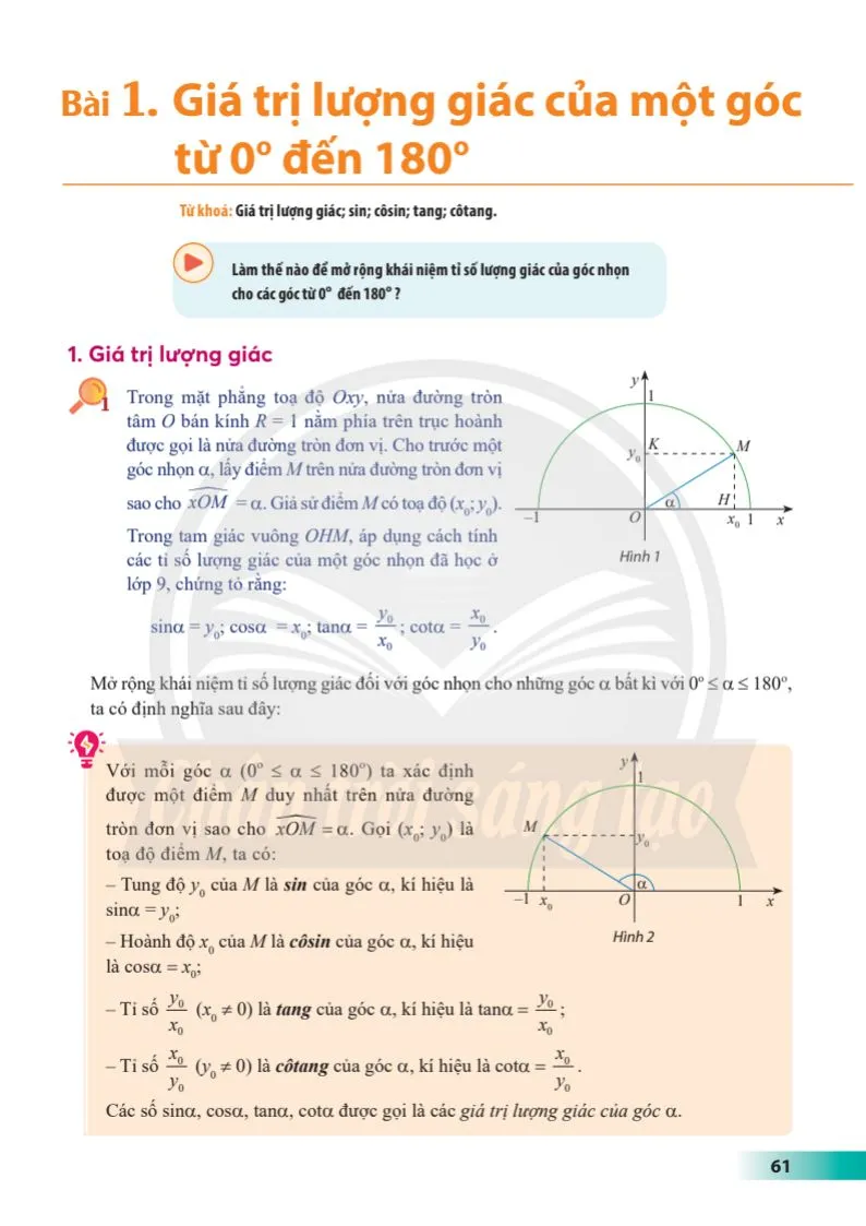 Bài 1. Giá trị lượng giác của một góc từ 0° đến 180° 