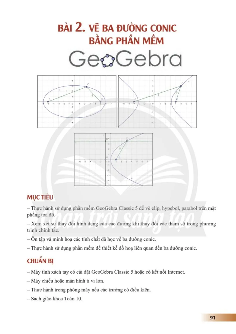 Bài 2. Vẽ ba đường conic bằng phần mềm GeoGebra