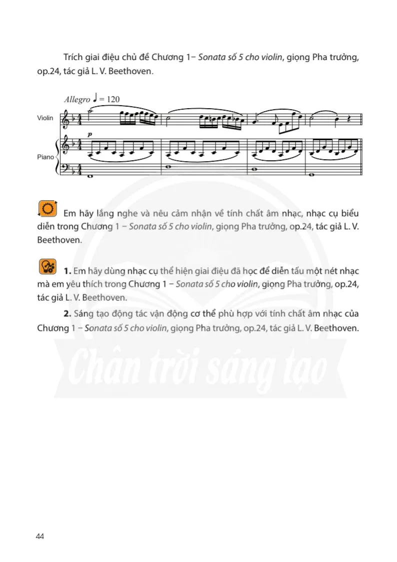 Bài 18: Nghe nhạc: Trích đoạn Chương 1 – Sonata số 5 cho violin, giọng Pha trưởng, op.24, tác giả L. V. Beethoven