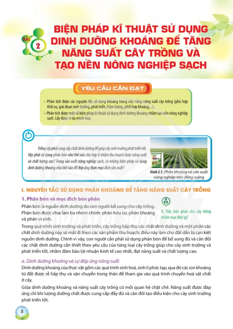 Bài 2. Biện pháp kĩ thuật sử dụng dinh dưỡng khoáng để tăng năng suất cây trồng và tạo nền nông nghiệp sạch
