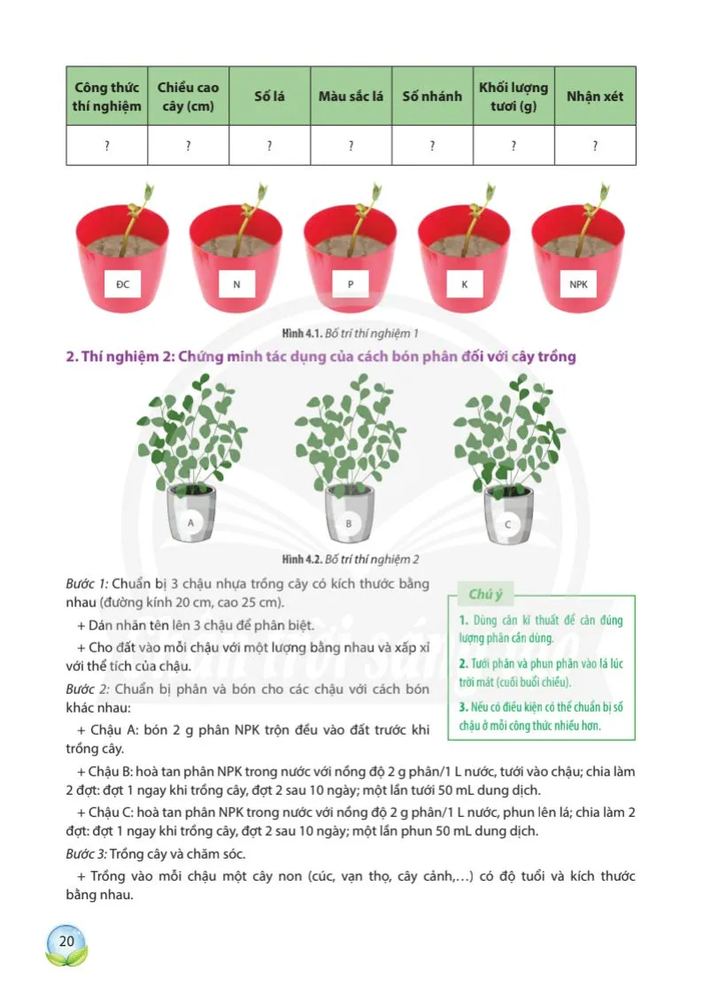 Bài 4. Thực hành: Chứng minh tác dụng của phân bón đối với sinh trưởng, phát triển và năng suất cây trồng.