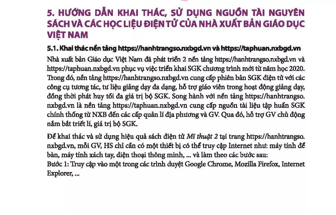5. Hướng dẫn khai thác, sử dụng nguồn tài nguyên sách và các học liệu điện tử của Nhà xuất bản Giáo dục Việt Nam