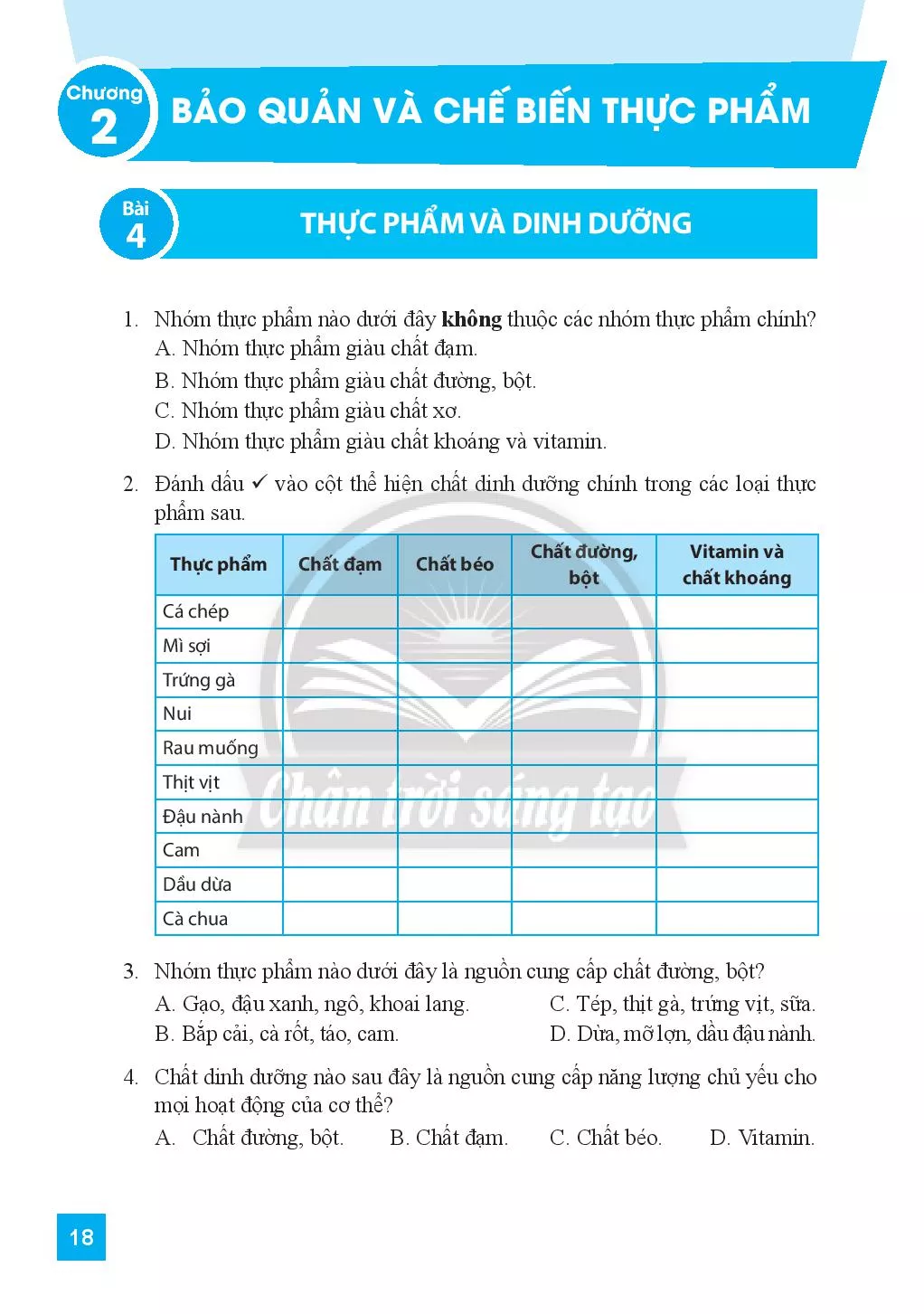 Bài 4. Thực phẩm và dinh dưỡng 