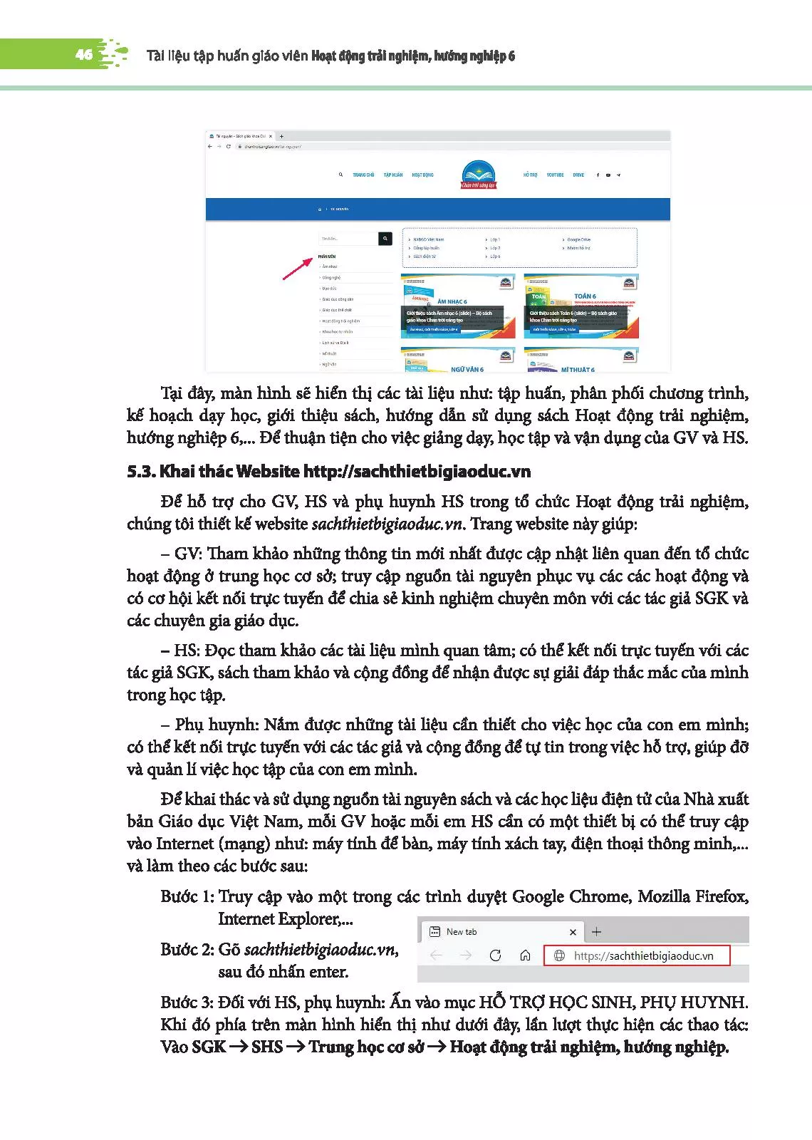5. Hướng dẫn sử dụng nguồn tài nguyên sách và các học liệu điện tử của Nhà xuất bản Giáo dục Việt Nam. 