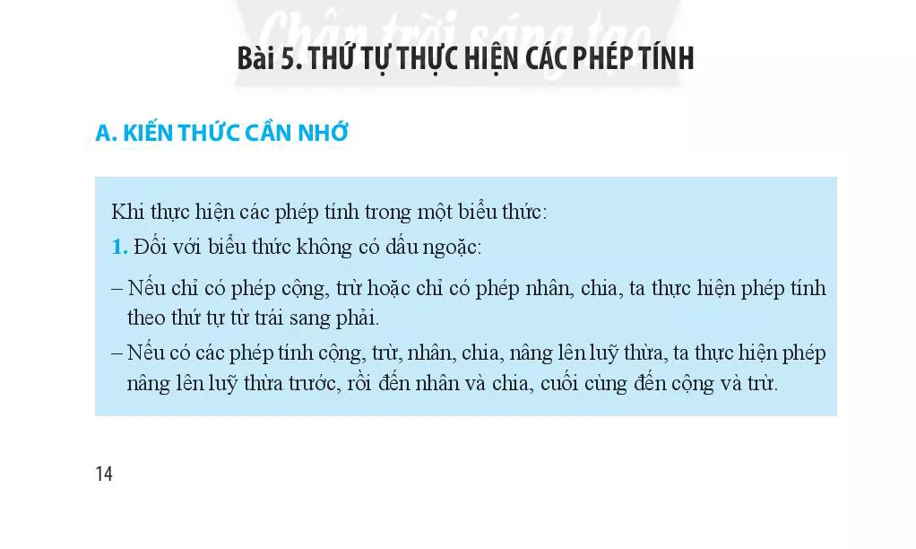 Bài 5. Thứ tự thực hiện các phép tính.