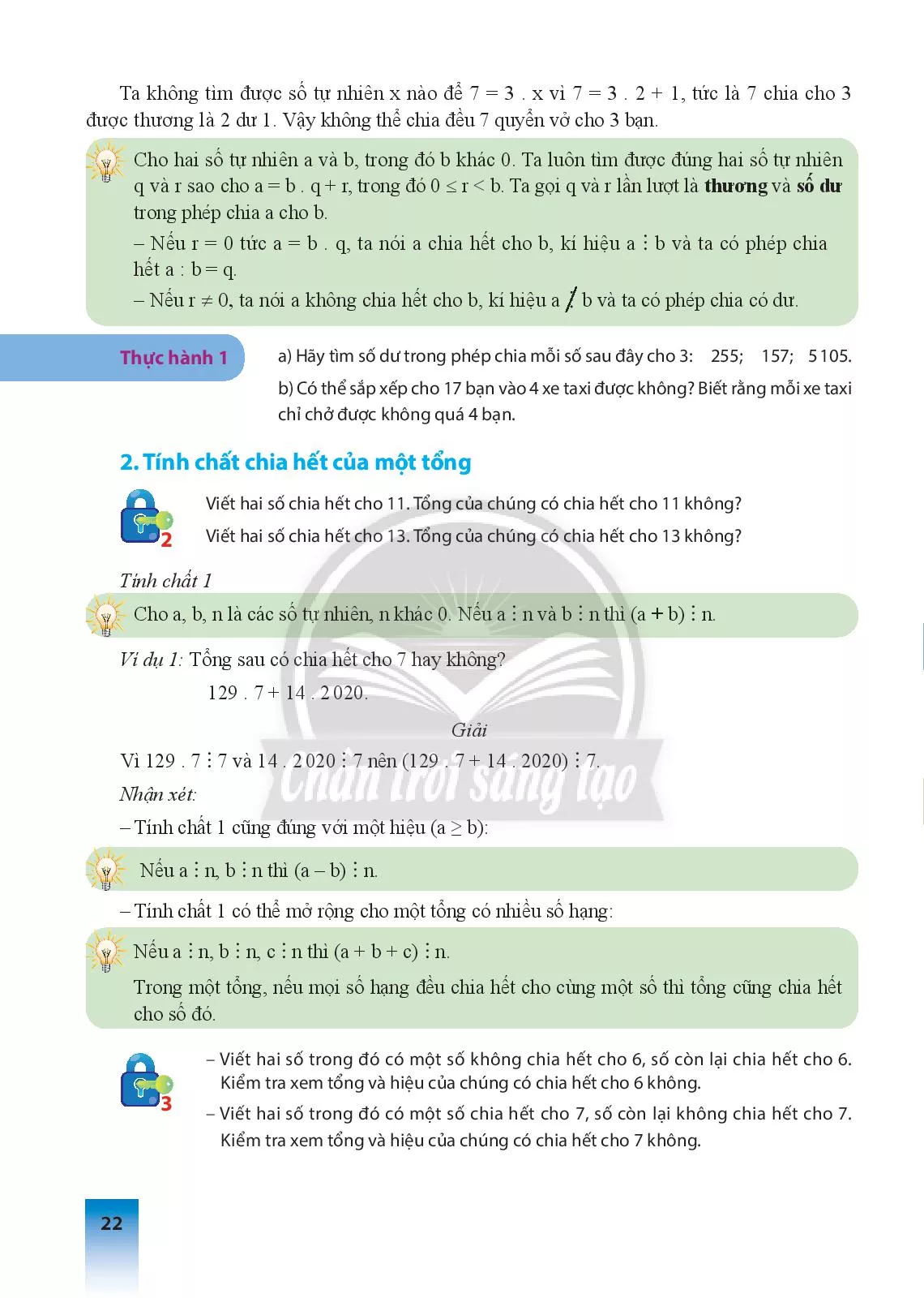 Bài 6. Chia hết và chia có dư. Tính chất chia hết của một tổng 