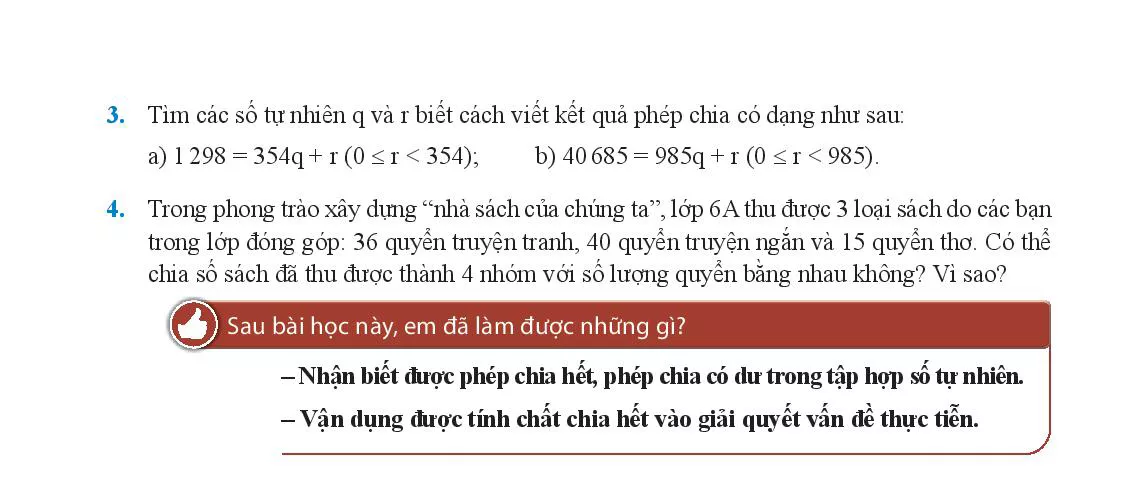 Bài 6. Chia hết và chia có dư. Tính chất chia hết của một tổng 