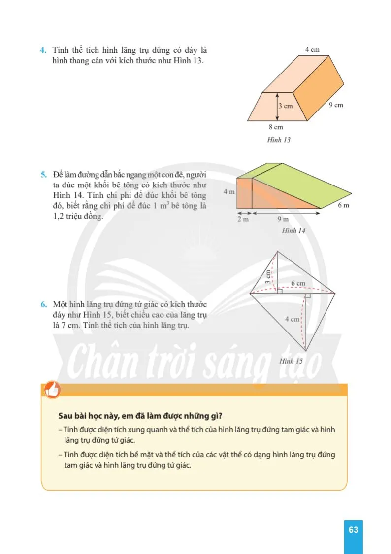 Bài 4. Diện tích xung quanh và thể tích của hình lăng trụ đứng tam giác, lăng trụ đứng tứ giác