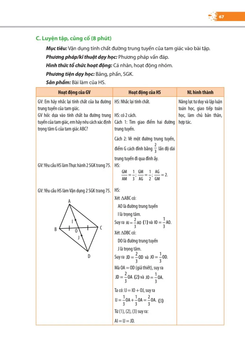 2.2. Bài soạn minh hoạ bài Tính chất ba đường trung tuyến của tam giác (tiết 1) 