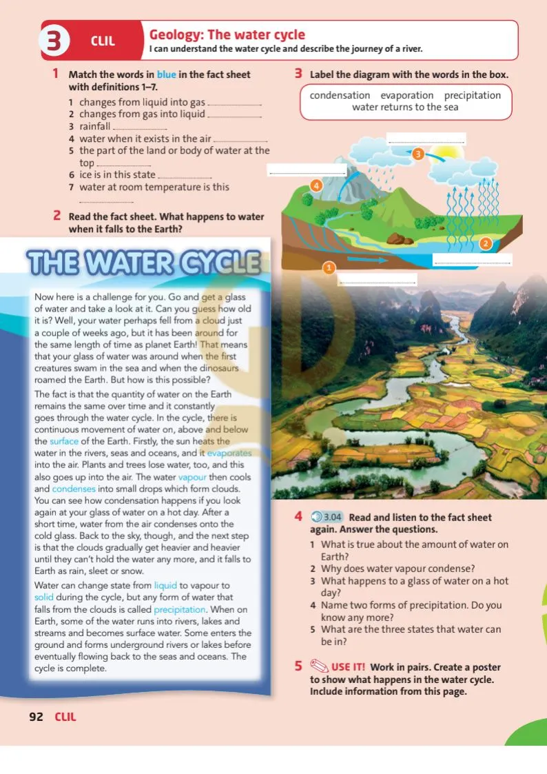 CLIL: Geology: The water cycle p92