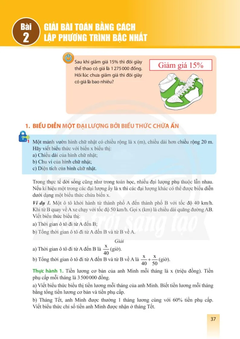 Bài 2. Giải bài toán bằng cách lập phương trình bậc nhất 