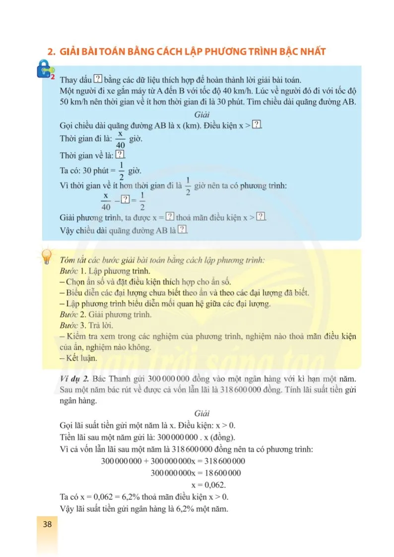 Bài 2. Giải bài toán bằng cách lập phương trình bậc nhất 