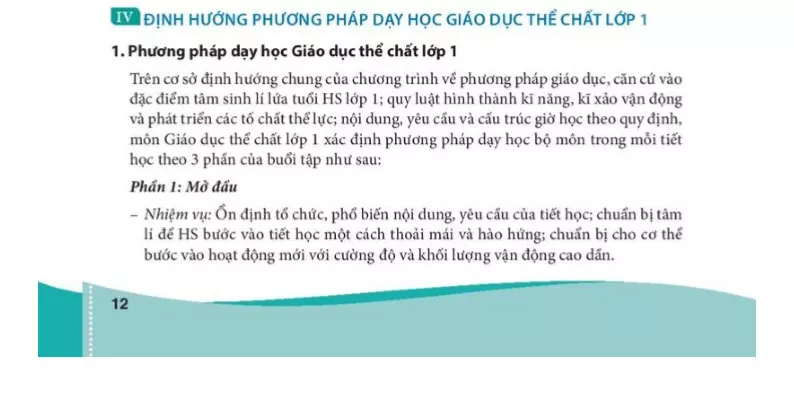 IV. Định hướng phương pháp dạy học Giáo dục thể chất lớp 1