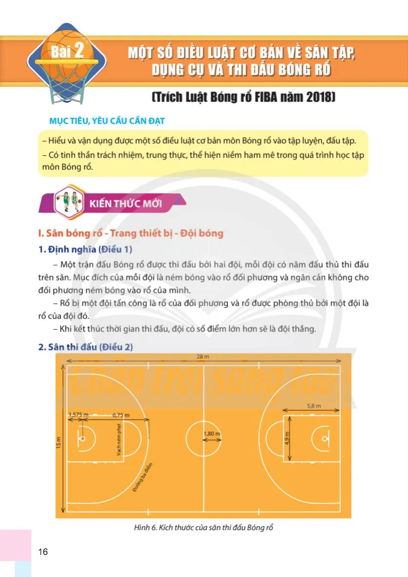 Bài 2: Một số điều luật cơ bản về sân tập, dụng cụ và thi đấu bóng rổ 