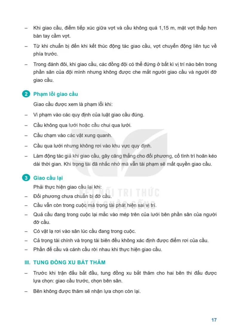 Bài 2. Một số điều luật trong thi đấu cầu lông