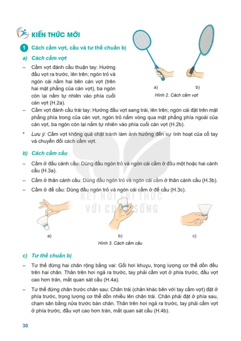 Bài 1. Cách cầm vợt, cầu, tư thế chuẩn bị và kĩ thuật đánh cầu thấp thuận tay 