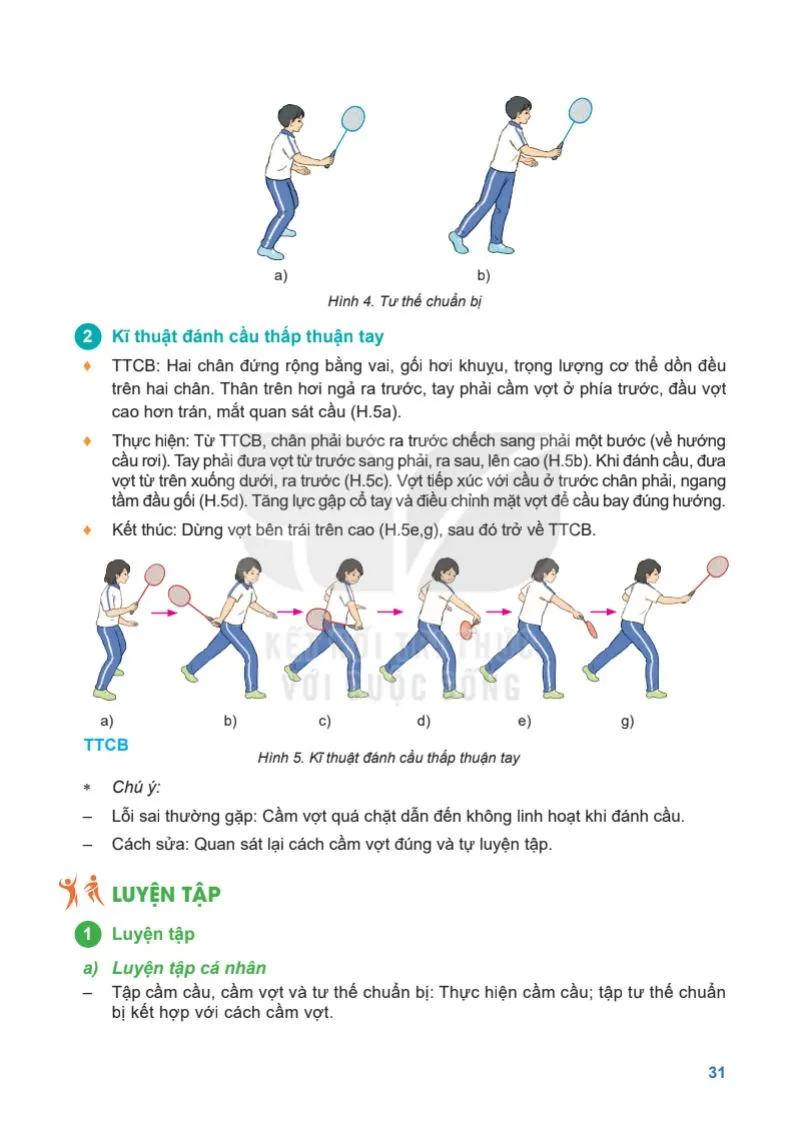 Bài 1. Cách cầm vợt, cầu, tư thế chuẩn bị và kĩ thuật đánh cầu thấp thuận tay 