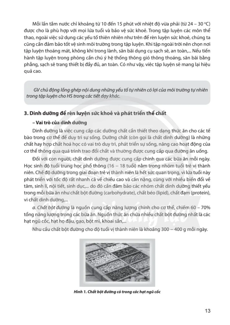 III. Sử dụng các yếu tố tự nhiên và dinh dưỡng để rèn luyện sức khoẻ và phát triển thể chất. 