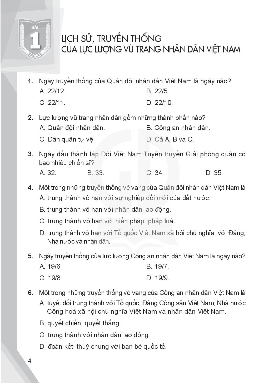 Bài 1. Lịch sử, truyền thống của lực lượng vũ trang nhân dân Việt Nam