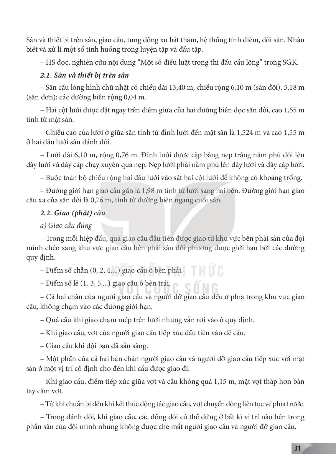 Bài 2. Một số điều luật trong thi đấu cầu lông