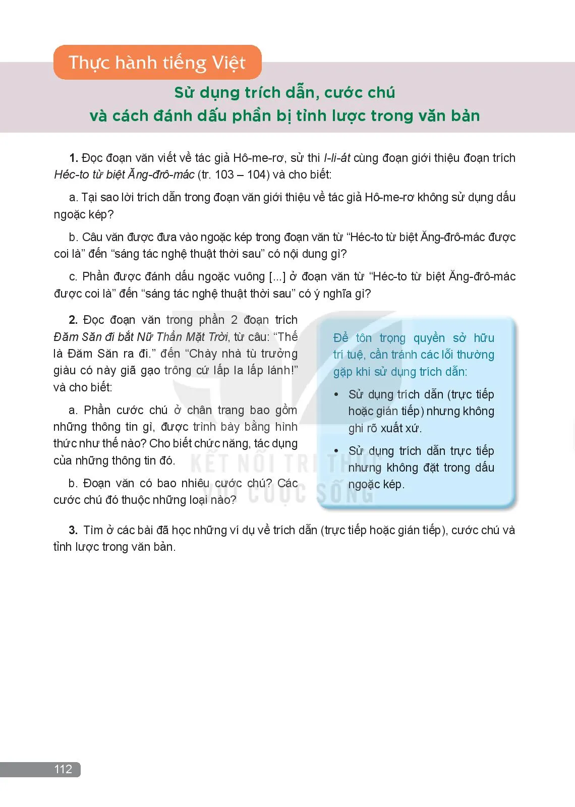 Thực hành tiếng Việt: Sử dụng trích dẫn, cước chú và cách đánh dấu phần bị tỉnh lược trong văn bản 