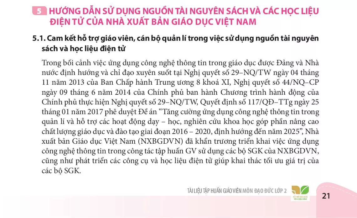 5. Hướng dẫn sử dụng nguồn tài nguyên sách và các học liệu điện tử của Nhà xuất bản Giáo dục Việt Nam 