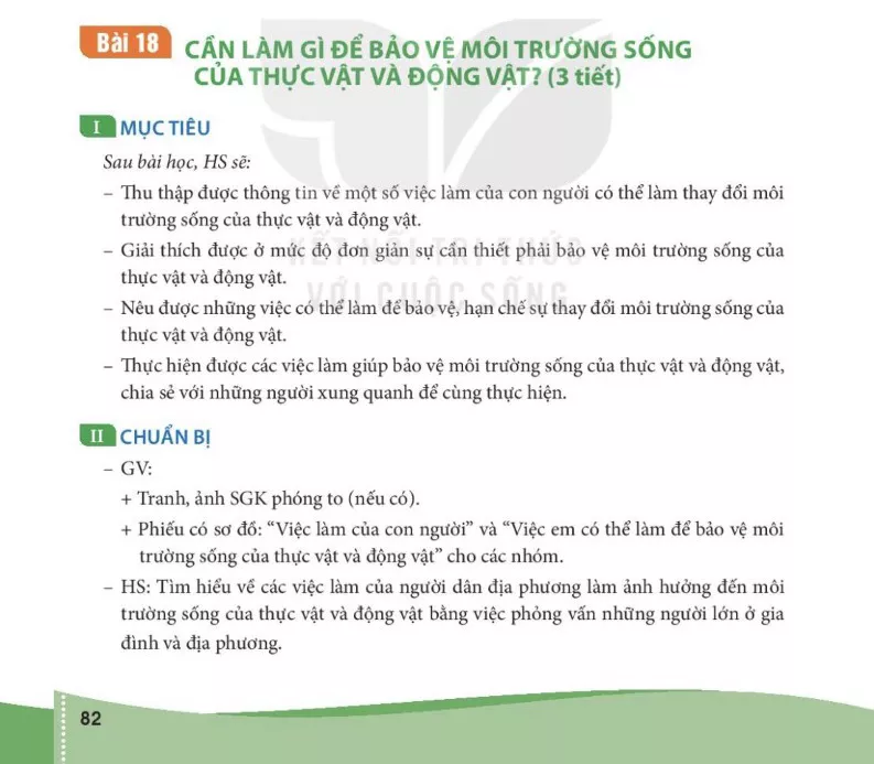 Bài 18 Cần làm gì để bảo vệ môi trường sống của thực vật và động vật? 