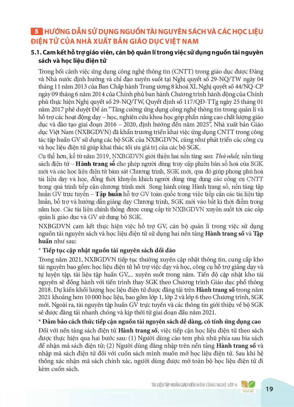 5. HƯỚNG DẪN SỬ DỤNG NGUỒN TÀI NGUYÊN SÁCH VÀ CÁC HỌC LIỆU ĐIỆN TỬ CỦA NHÀ XUẤT BẢN GIÁO DỤC VIỆT NAM