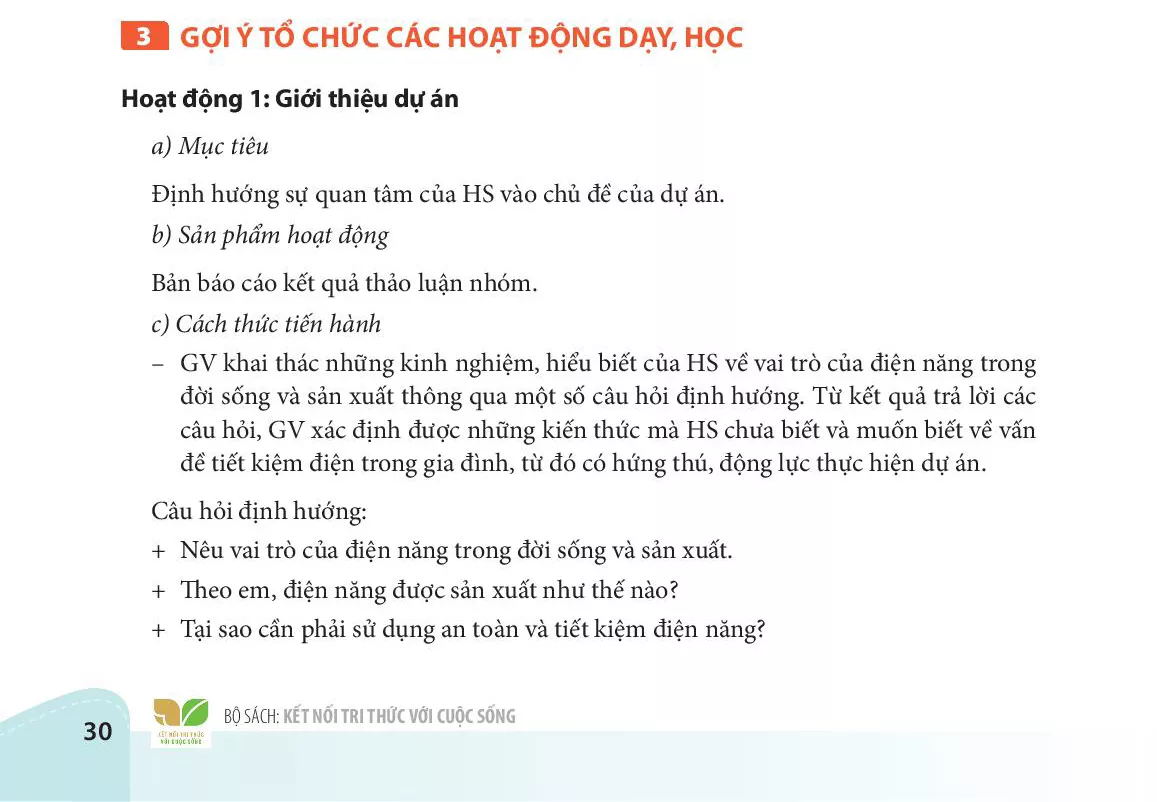 3. GỢI Ý CÁC HOẠT ĐỘNG DẠY HỌC