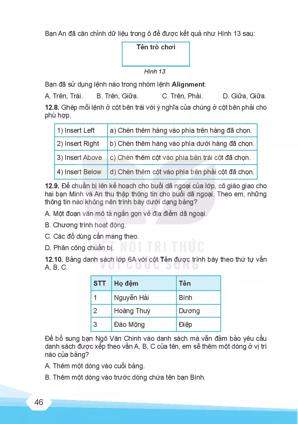 Bài 12. Trình bày thông tin ở dạng bảng