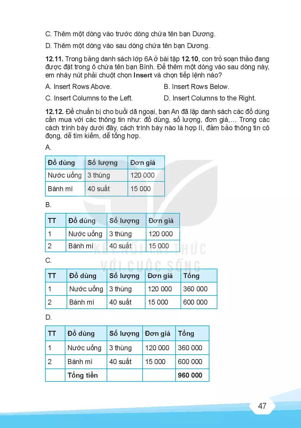 Bài 12. Trình bày thông tin ở dạng bảng