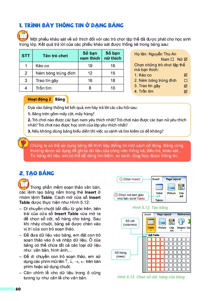 Bài 12. Trình bày thông tin ở dạng bảng