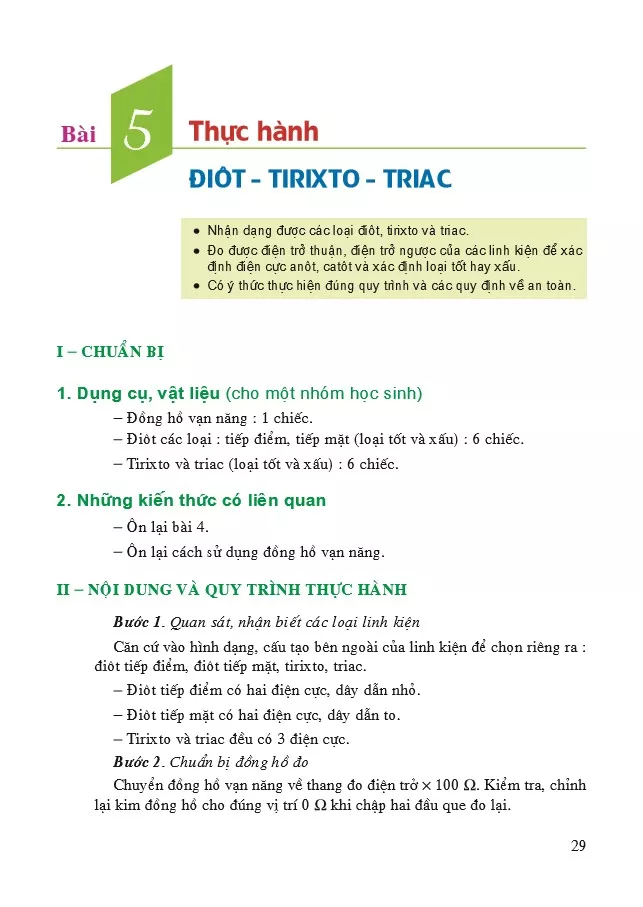 Bài 5. Thực hành - Điốt - Tirixto - Triac