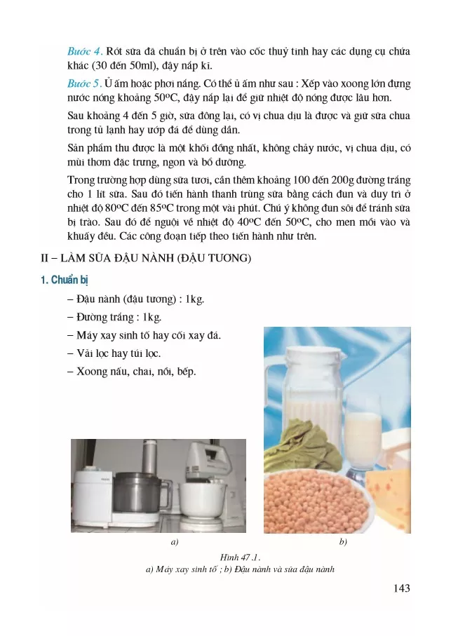 Bài 47. Thực hành – Làm sữa chua hoặc sữa đậu nành (đậu tương) bằng phương pháp đơn giản