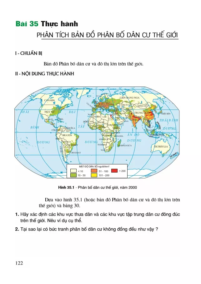 Bài 35. Thực hành : Phân tích bản đồ phân bố dân cư thế giới