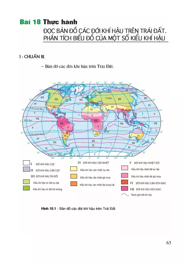 Bài 18. Thực hành: Đọc bản đồ các đới khí hậu trên Trái Đất. Phân tích biểu đồ của một số kiểu khí hậu