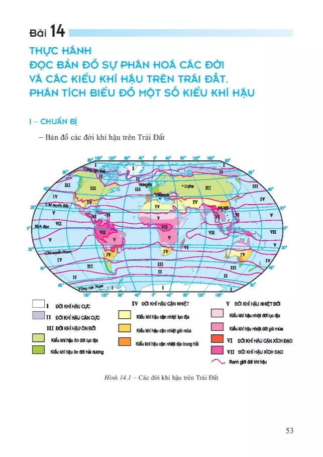 Bài 14. Thực hành : Đọc bản đồ sự phân hoá các đới và các kiểu khí hậu trên Trái Đất. Phân tích biểu đồ một số kiểu khí hậu