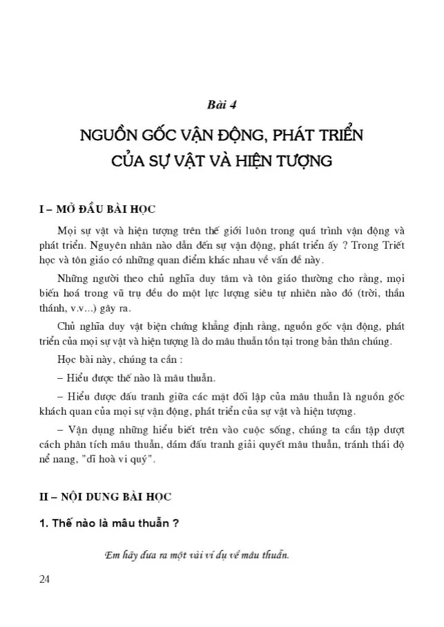 Bài 4: Nguồn gốc vận động, phát triển của sự vật và hiện tượng