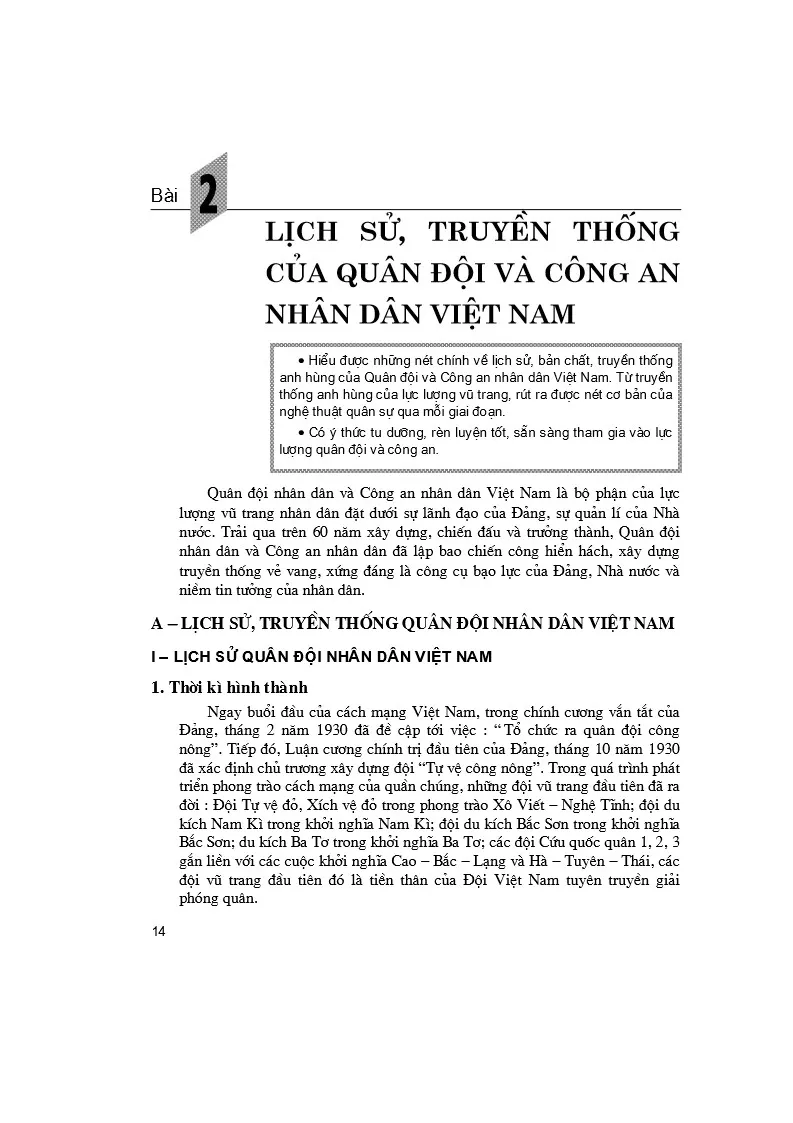 Bài 2. Lịch sử, truyền thống của Quân đội và Công an nhân dân Việt Nam