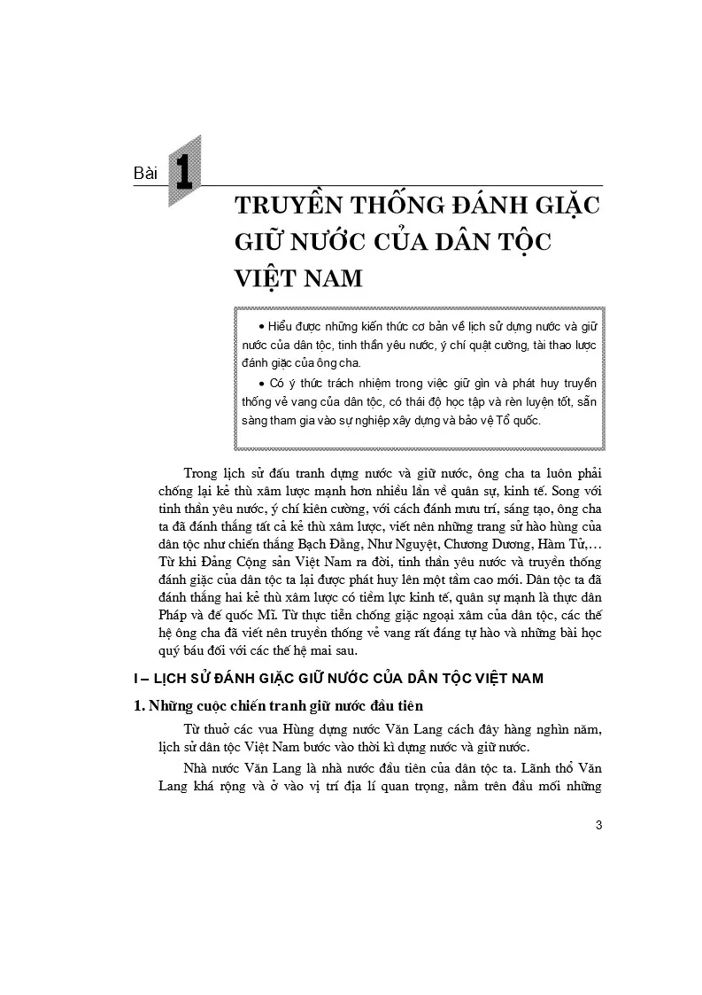 Bài 1. Truyền thống đánh giặc giữ nước của dân tộc Việt Nam