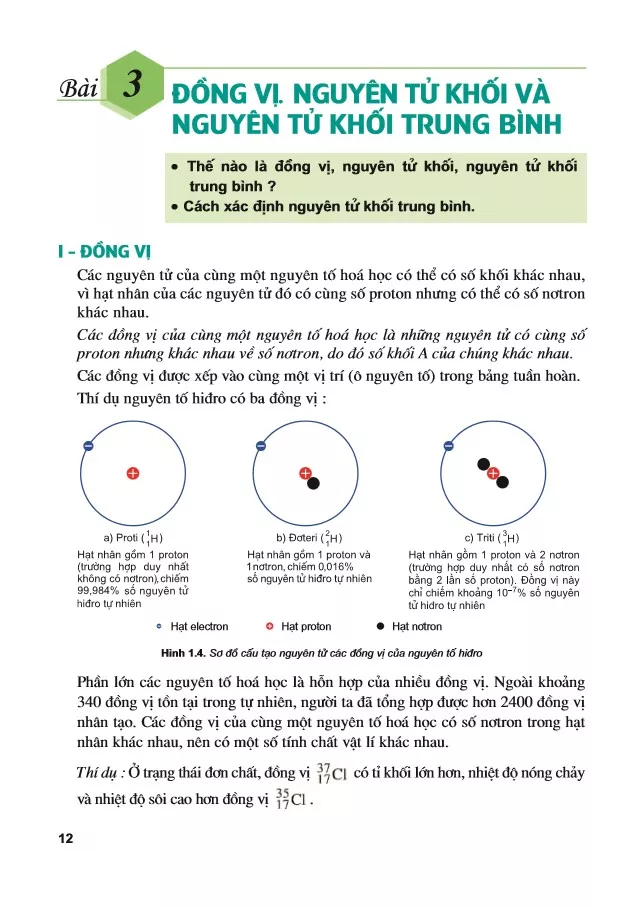 Bài 3 Đồng vị. Nguyên tử khối và nguyên tử khối trung bình