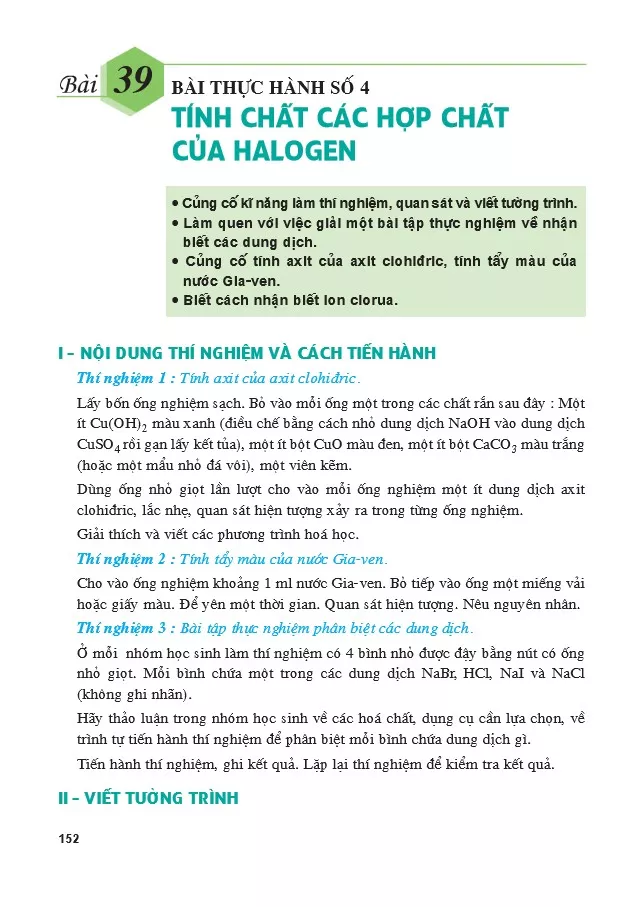 Bài 39 Bài thực hành số 4: Tính chất các hợp chất của halogen