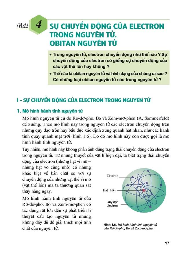 Bài 4 Sự chuyển động của electron trong nguyên tử. Obitan nguyên tử