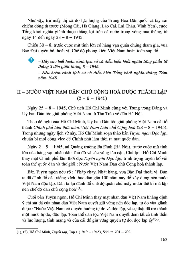 Bài 19. Cao trào kháng Nhật cứu nước và Tổng khởi nghĩa tháng Tám năm 1945. Nước Việt Nam Dân chủ Cộng hoà ra đời