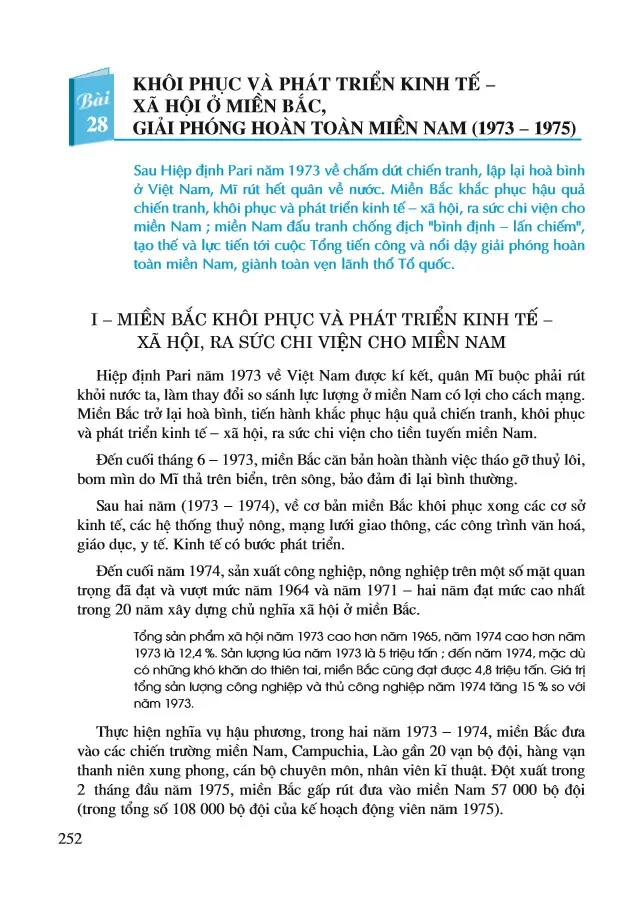 Bài 28. Khôi phục và phát triển kinh tế - xã hội miền Bắc, giải phóng hoàn toàn miền Nam (1973 - 1975) 