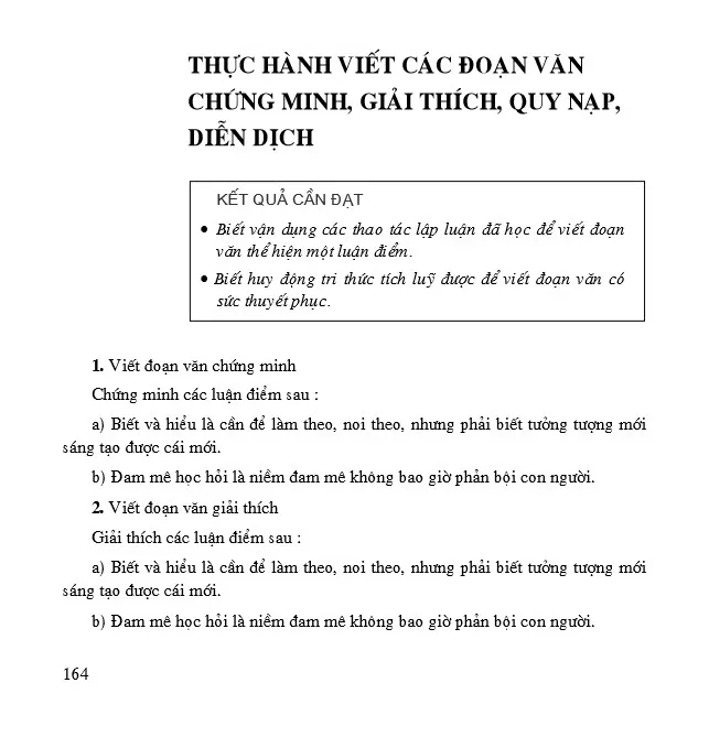 Thực hành viết các đoạn văn chứng minh, giải thích, quy nạp, diễn dịch