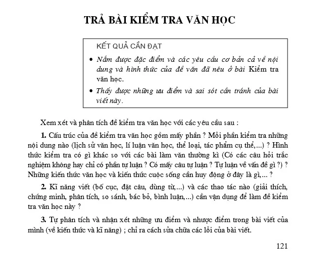 Trả bài kiểm tra văn học