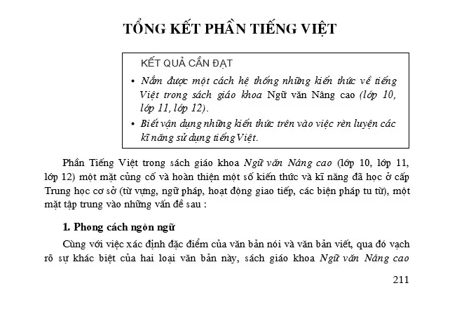 Tổng kết phần Tiếng Việt