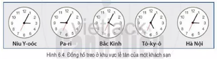 Quan sát hình 6.4, hãy giải thích tại sao mỗi đồng hồ ở khách sạn lại chỉ một giờ khác nhau Cau Hoi 2 Trang 125 Dia Li Lop 6 Canh Dieu
