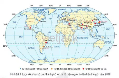 Quan sát hình 24.5 hãy: Kể tên một số thành phố lớn ở châu Á  Cau Hoi Trang 188 Dia Li Lop 6 Canh Dieu